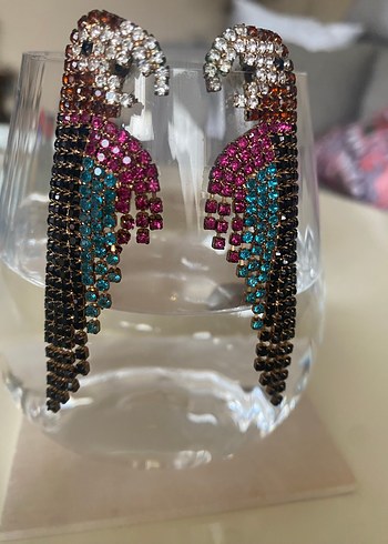 Papağan şeklinde taşlı küpe - Görsel 2