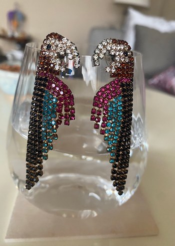 Papağan şeklinde taşlı küpe - Görsel 3