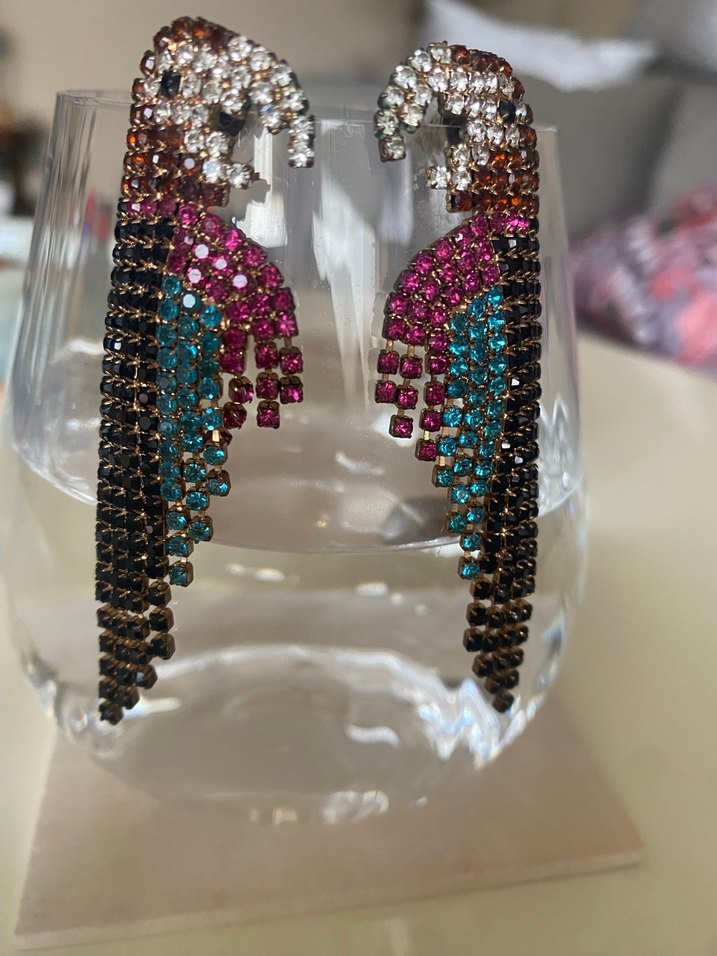 Papağan şeklinde taşlı küpe - Görsel 2