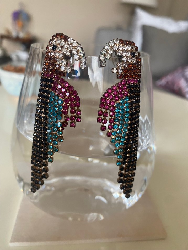 Papağan şeklinde taşlı küpe - Görsel 3