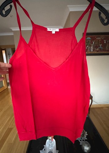 Kadın Kırmızı V Yaka Salaş Askılı Bluz - Görsel 2