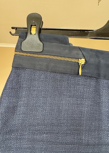 Parlak Lacivert keten kumaş  Kalem Etek - Görsel 2