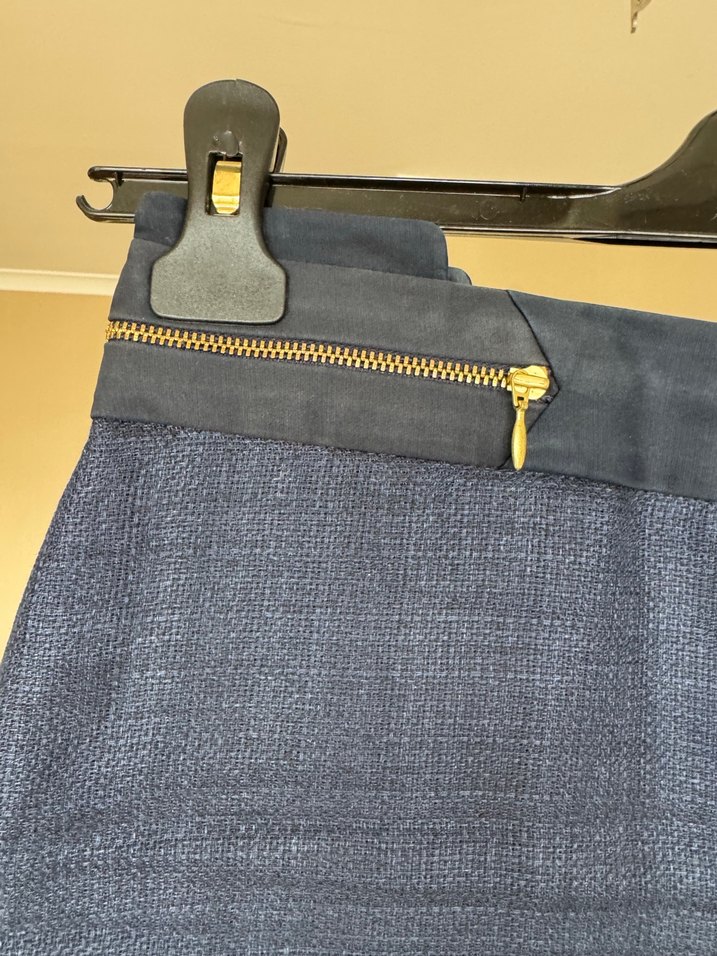 Parlak Lacivert keten kumaş  Kalem Etek - Görsel 2