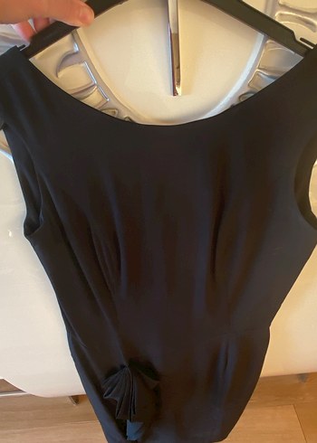 Siyah Drapeli Midi V Yaka Elbise - Görsel 7