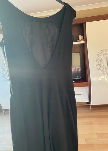 Siyah Drapeli Midi V Yaka Elbise - Görsel 3