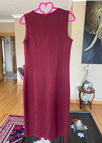 Bordo Pilili Klasik Kesim  Elbise - Görsel 4