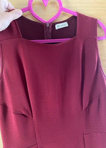 Bordo Pilili Klasik Kesim  Elbise - Görsel 8