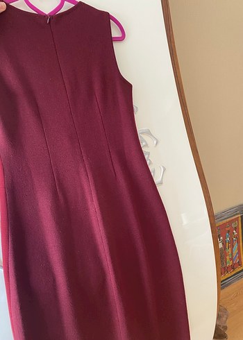 Bordo Pilili Klasik Kesim  Elbise - Görsel 5