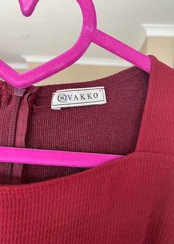 Bordo Pilili Klasik Kesim  Elbise - Görsel 2