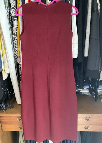 Bordo Pilili Klasik Kesim  Elbise - Görsel 6