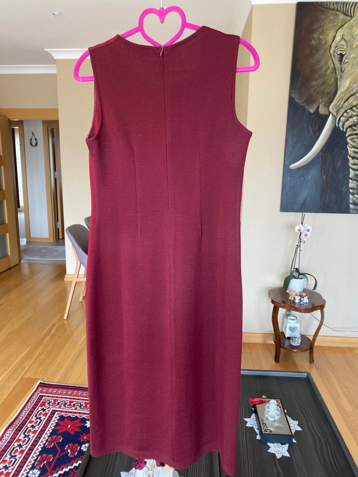 Bordo Pilili Klasik Kesim  Elbise - Görsel 4