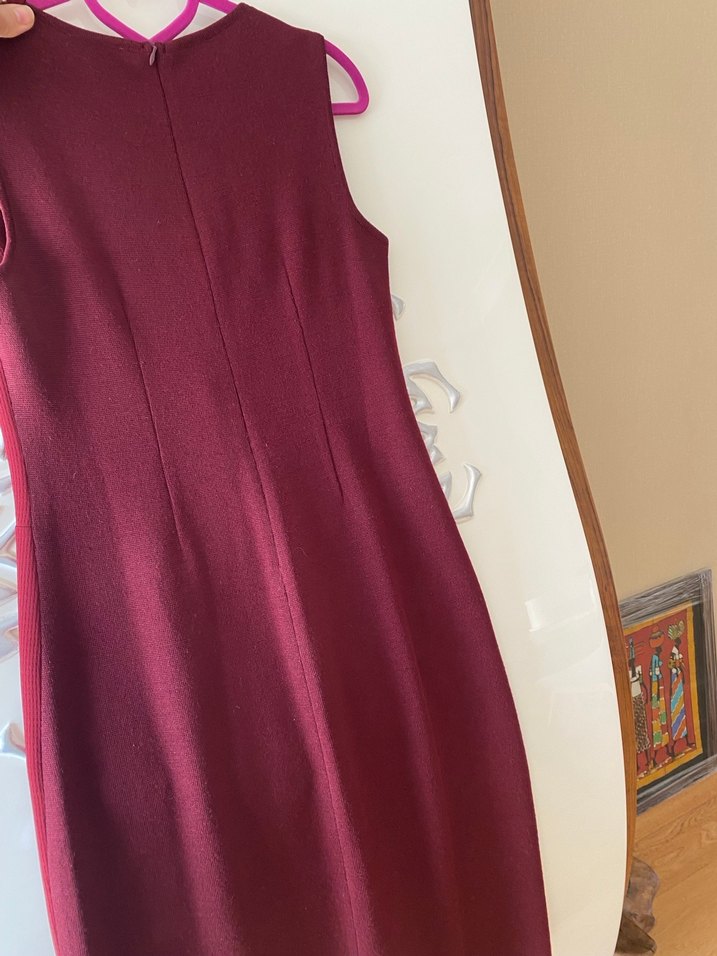 Bordo Pilili Klasik Kesim  Elbise - Görsel 5