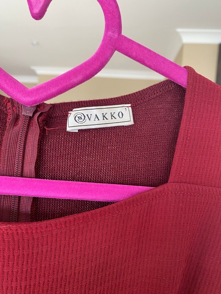 Bordo Pilili Klasik Kesim  Elbise - Görsel 2