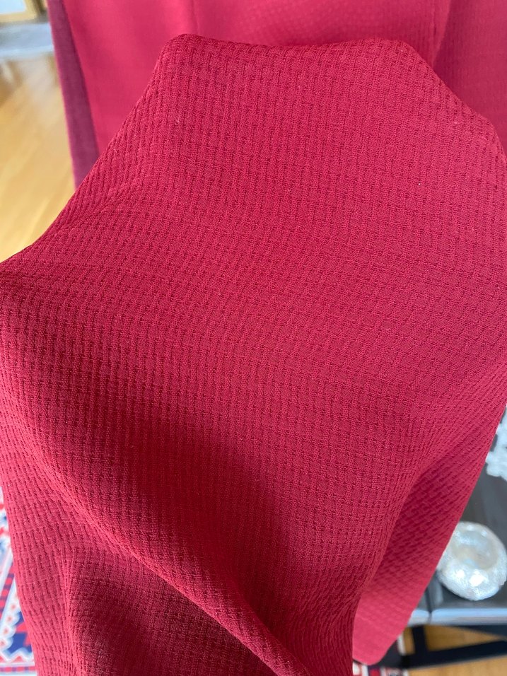 Bordo Pilili Klasik Kesim  Elbise - Görsel 3