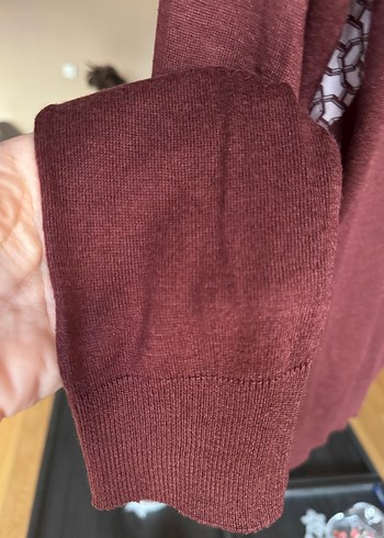 Bordo V Yaka Örgü Kadın Kazak - Görsel 4