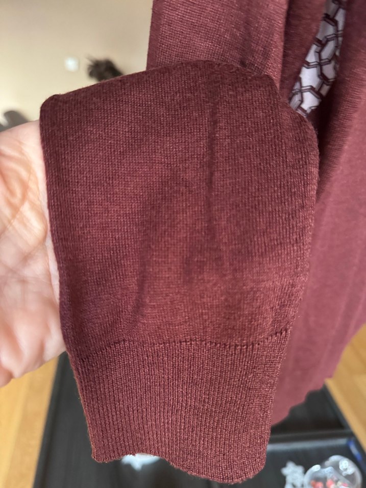 Bordo V Yaka Örgü Kadın Kazak - Görsel 4