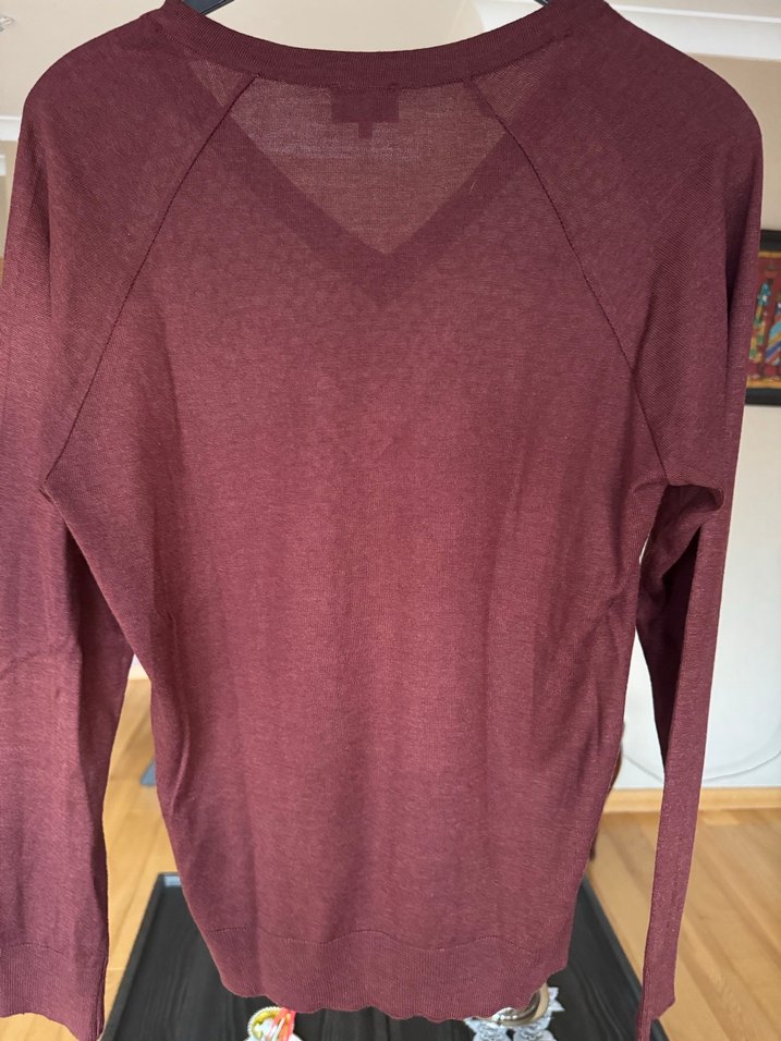 Bordo V Yaka Örgü Kadın Kazak - Görsel 3