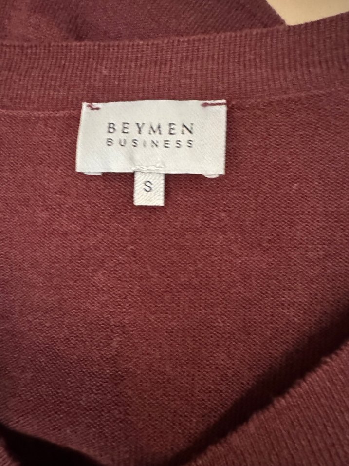 Bordo V Yaka Örgü Kadın Kazak - Görsel 2