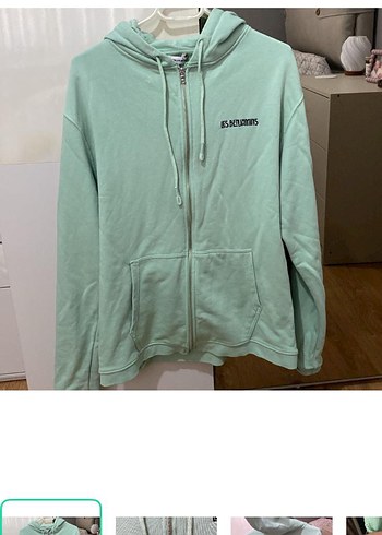 Les Benjamins Mint Yesili Kapusonlu Fermuarli Sweatshirt
