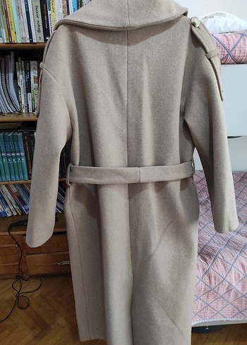 Bej Kadın Midi Boy Kemerli Yün Kaban - Görsel 4