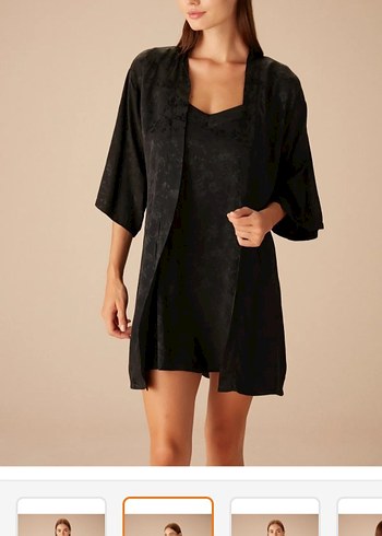 Suwen marka Parlak siyah Kadın Sabahlık - Görsel 3