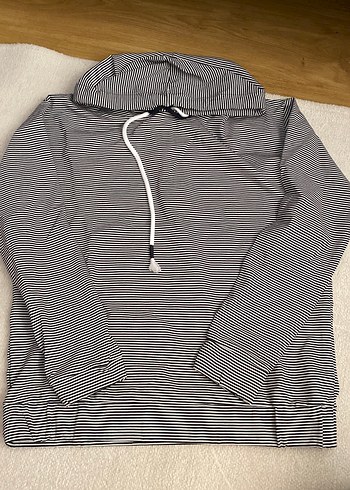 Gri Çizgili Kapüşonlu Kadın Sweatshirt