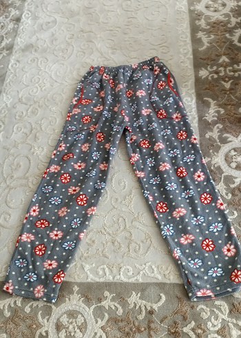 Diğer Çiçek Desenli Gri Kadın Rahat polar pijama