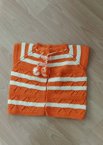 Turuncu kız çocuk el örgüsü yelek - Görsel 2