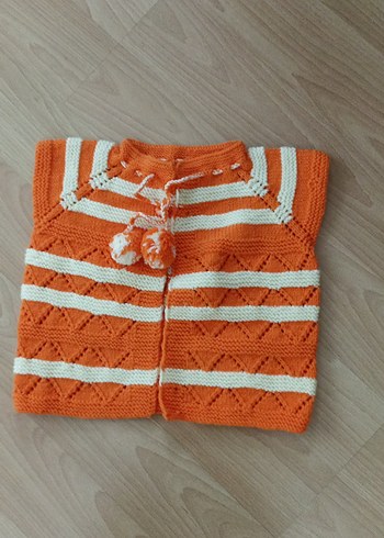 Turuncu kız çocuk el örgüsü yelek - Görsel 3