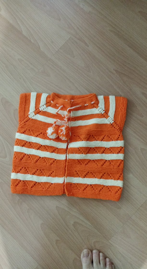 Turuncu kız çocuk el örgüsü yelek - Görsel 2
