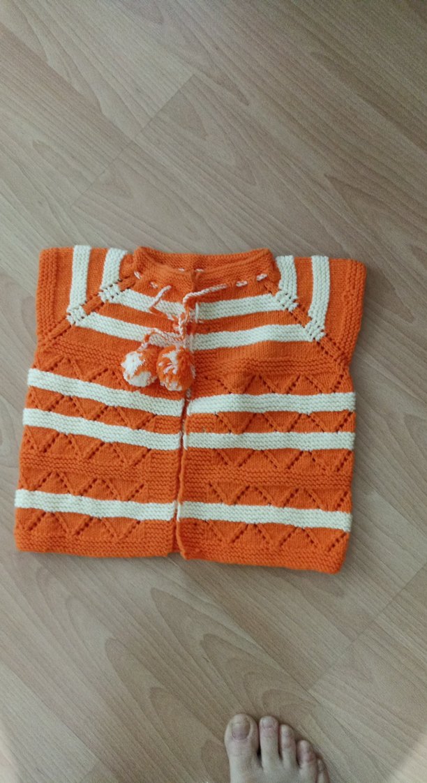 Turuncu kız çocuk el örgüsü yelek - Görsel 3