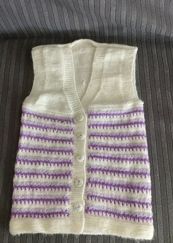 Kız Çocuk Örgü V Yaka Düğmeli Yelek - Görsel 3