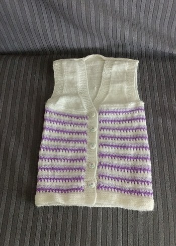 Kız Çocuk Örgü V Yaka Düğmeli Yelek - Görsel 2