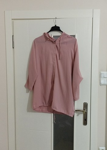 Pembe kapşonlu önden düğmeli yazlık spor hırka - Görsel 3