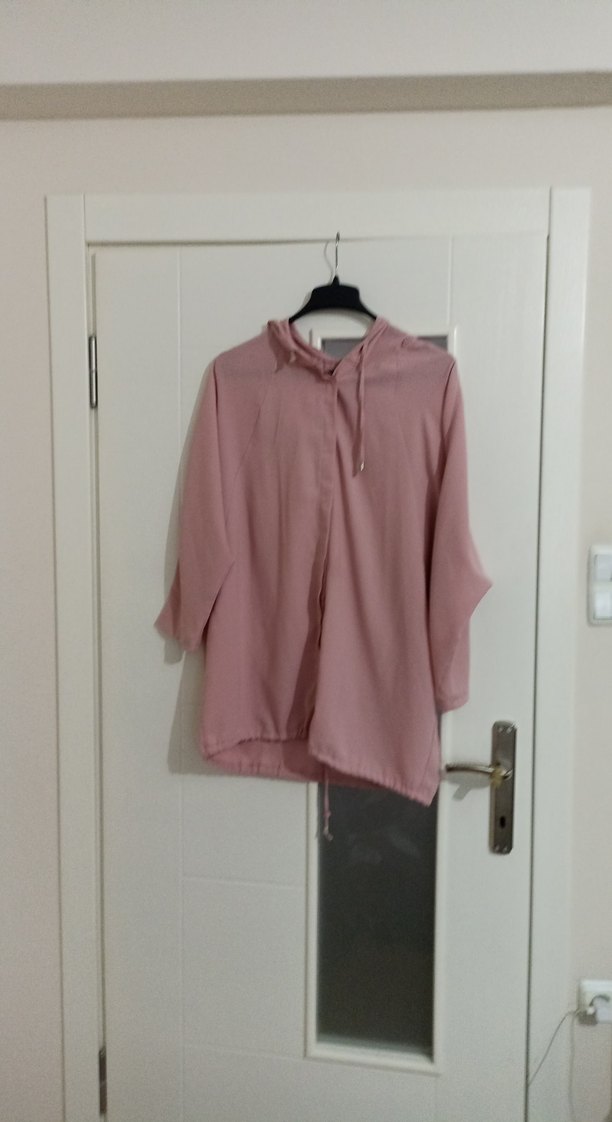 Pembe kapşonlu önden düğmeli yazlık spor hırka - Görsel 2