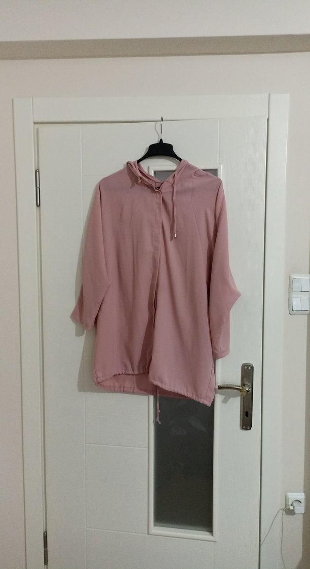 Pembe kapşonlu önden düğmeli yazlık spor hırka - Görsel 3