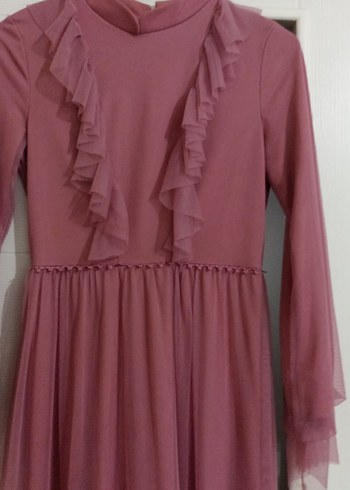 Pembe Uzun Kollu Fırfırlı Bohem Elbise, tül detaylı - Görsel 6