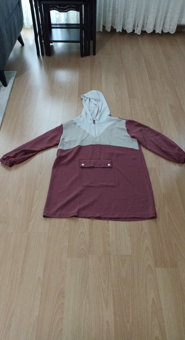 Düğmeli Kapüşonlu yazlık tunik, gül kurusu - Görsel 2