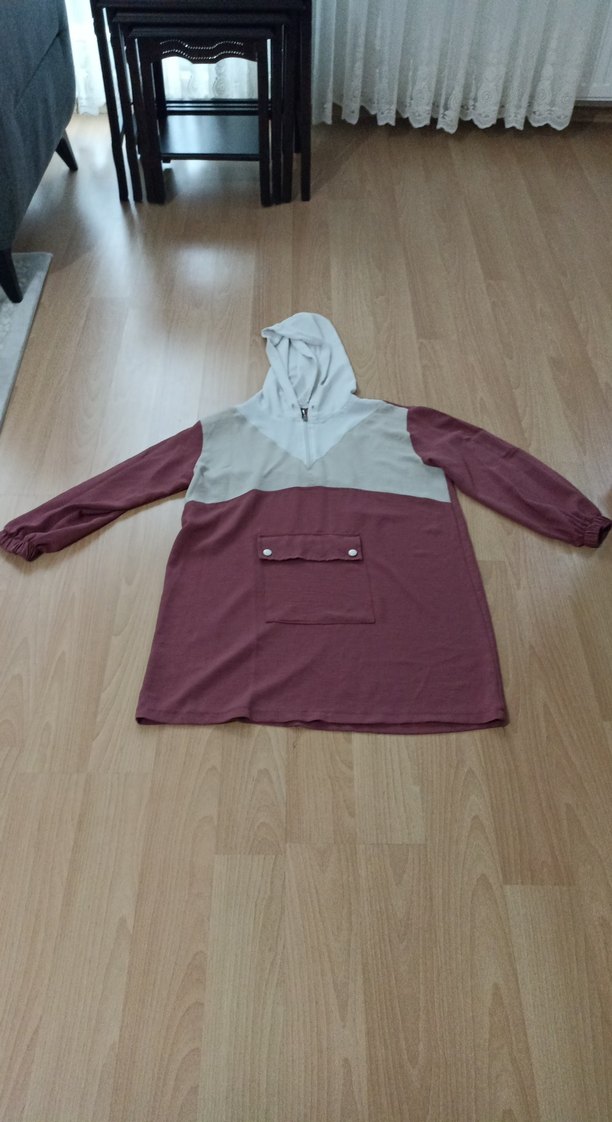 Düğmeli Kapüşonlu yazlık tunik, gül kurusu - Görsel 3