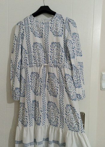 Mavi Baskılı Uzun Bohem Elbise - Görsel 3