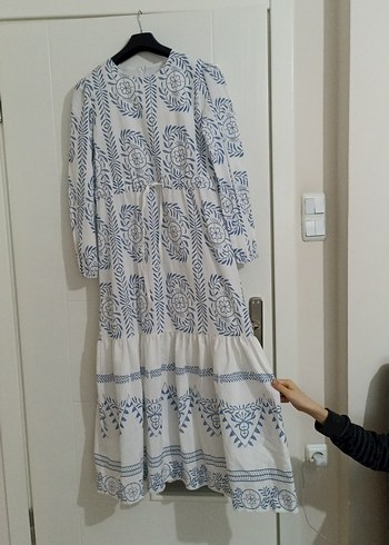 Mavi Baskılı Uzun Bohem Elbise - Görsel 2