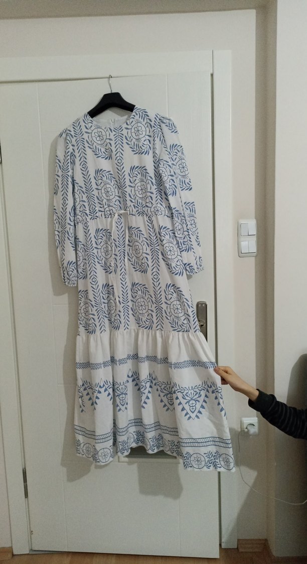 Mavi Baskılı Uzun Bohem Elbise - Görsel 2