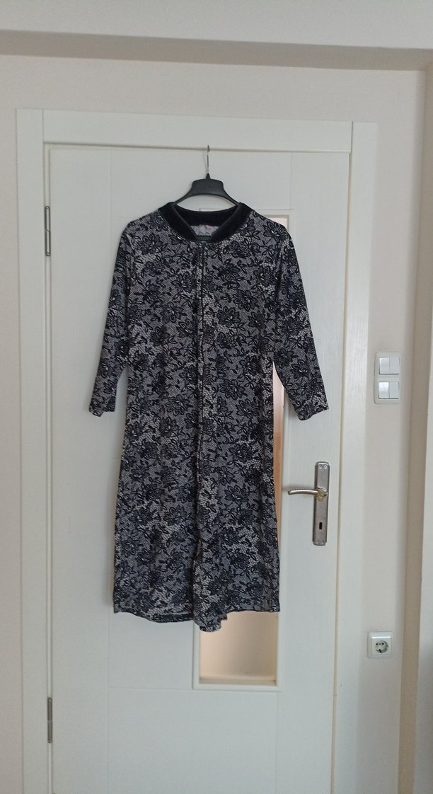 Kadın Uzun Kollu siyah Beyaz kadife,fermuarlı kap - Görsel 2