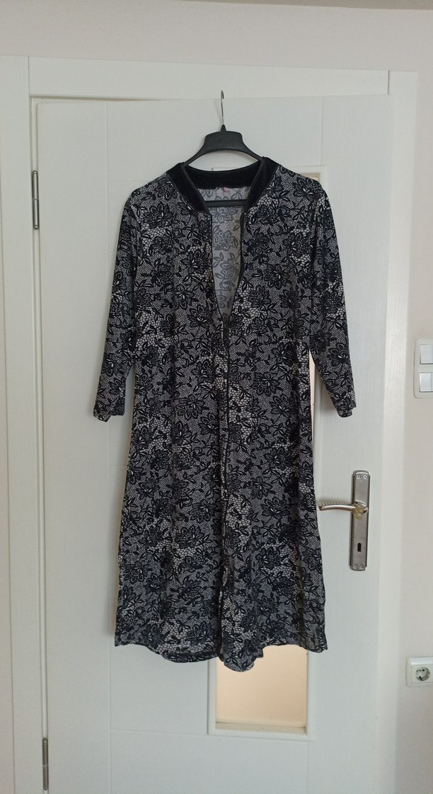 Kadın Uzun Kollu siyah Beyaz kadife,fermuarlı kap - Görsel 4