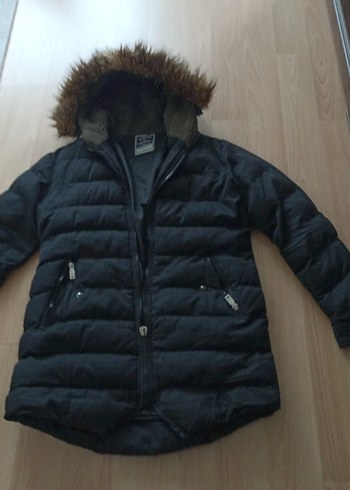 Kürklü Siyah Kadın Kışlık kapşonlu Mont - Görsel 2