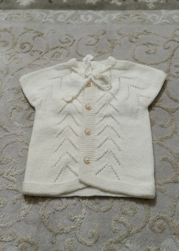 Kız Çocuk Beyaz el örgüsü yelek - Görsel 2