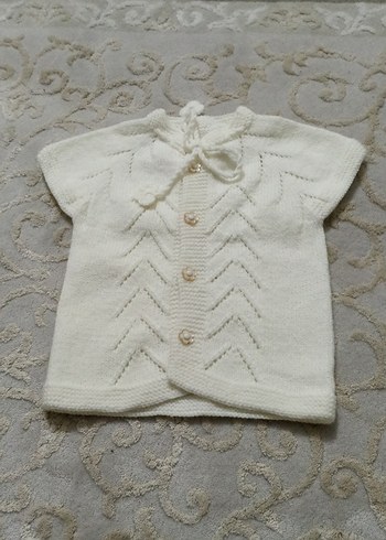 Kız Çocuk Beyaz el örgüsü yelek - Görsel 3