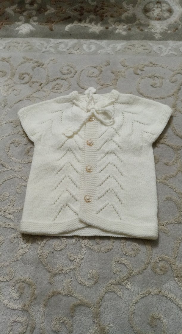 Kız Çocuk Beyaz el örgüsü yelek - Görsel 3