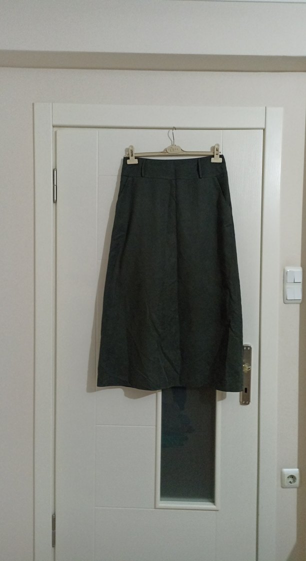 Kadın suvet,kumaş,gibi,Uzun Haki Etek - Görsel 2