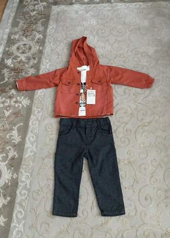 Diğer Kahverengi Kapüşonlu Ceket ve Gri Kot Pantolon Seti